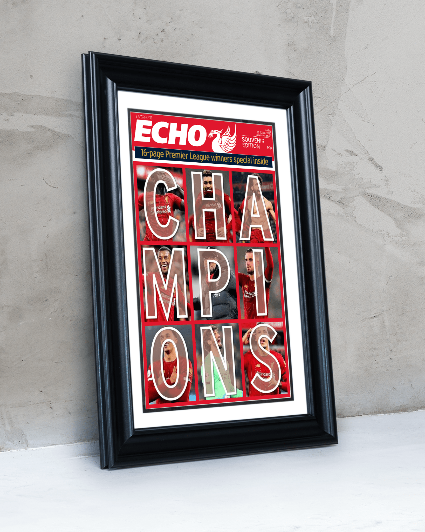 2020 Liverpool Football "CHAMPIONS" Premier League Winners Framed Newspaper - TitleGameFrames.com