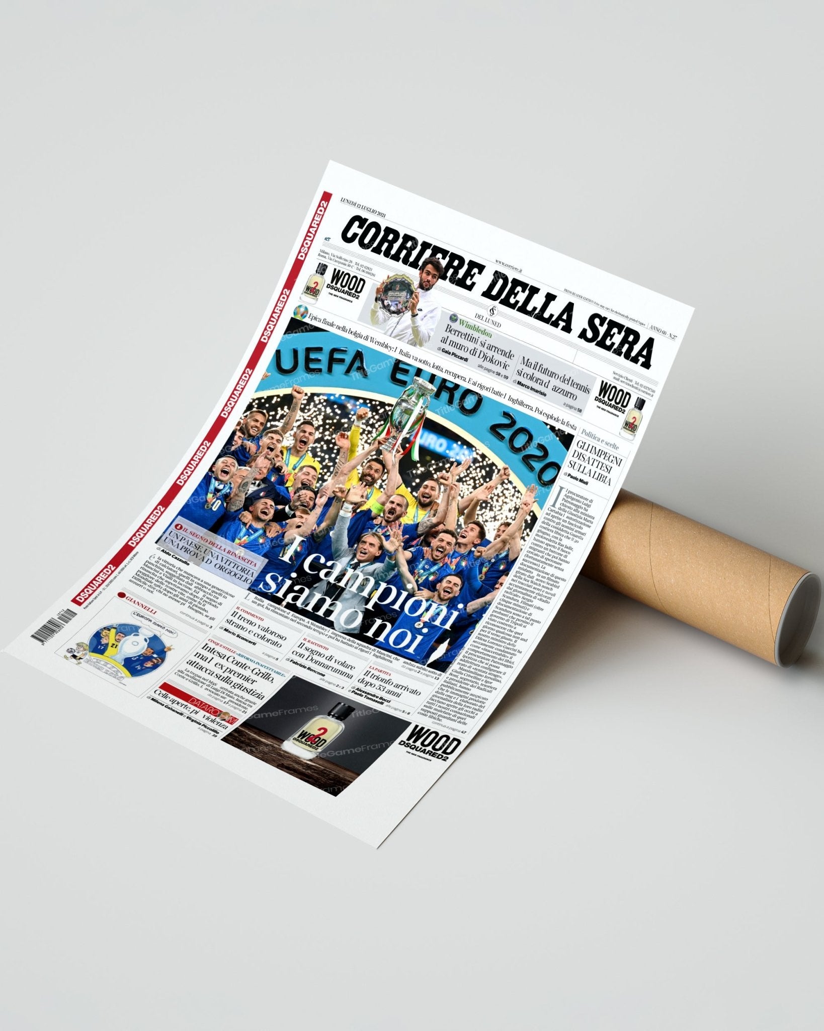 2020 UEFA Italy Football Championship Framed Front Page Newspaper Print - TitleGameFrames.com