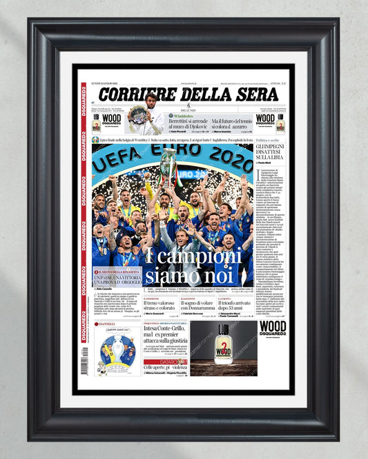 2020 UEFA Italy Football Championship Framed Front Page Newspaper Print - TitleGameFrames.com