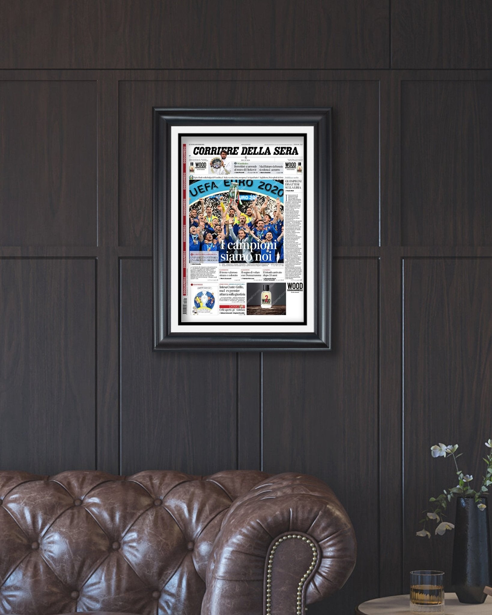 2020 UEFA Italy Football Championship Framed Front Page Newspaper Print - TitleGameFrames.com