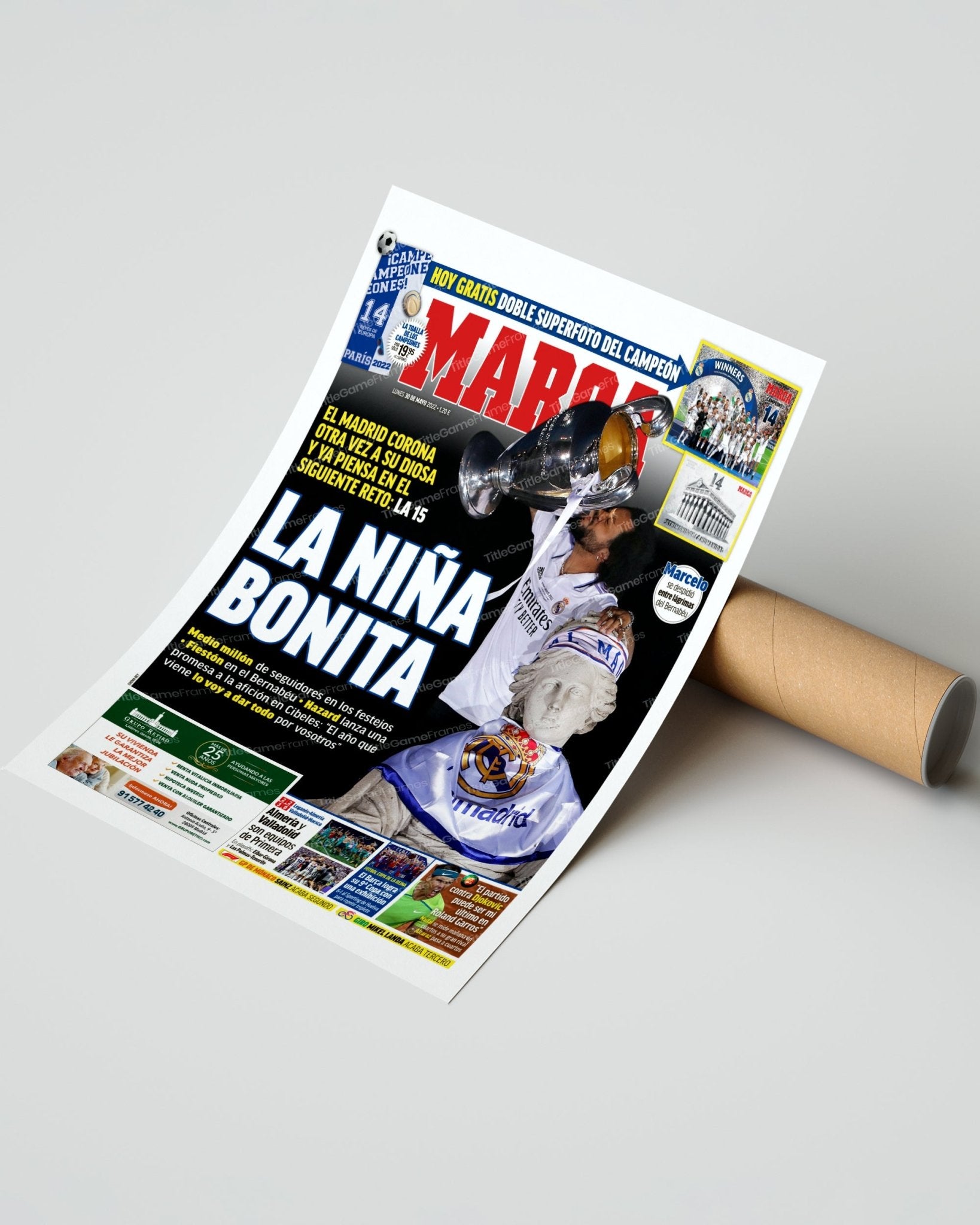 2021-2022 Real Madrid Def. Liverpool Champions League Framed Front Page Newspaper Print - Title Game Frames