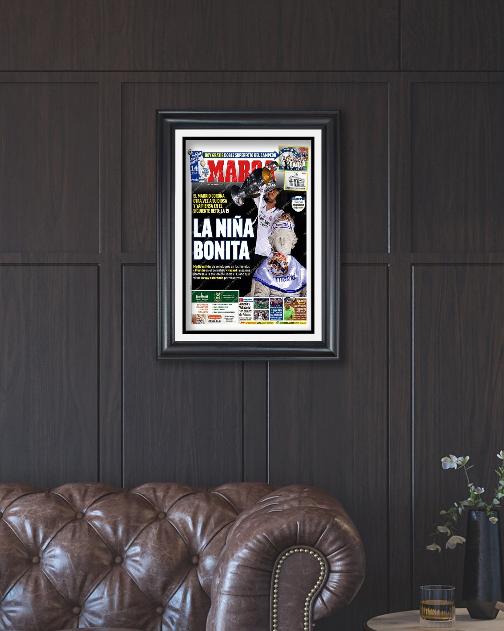 2021-2022 Real Madrid Def. Liverpool Champions League Framed Front Page Newspaper Print - Title Game Frames