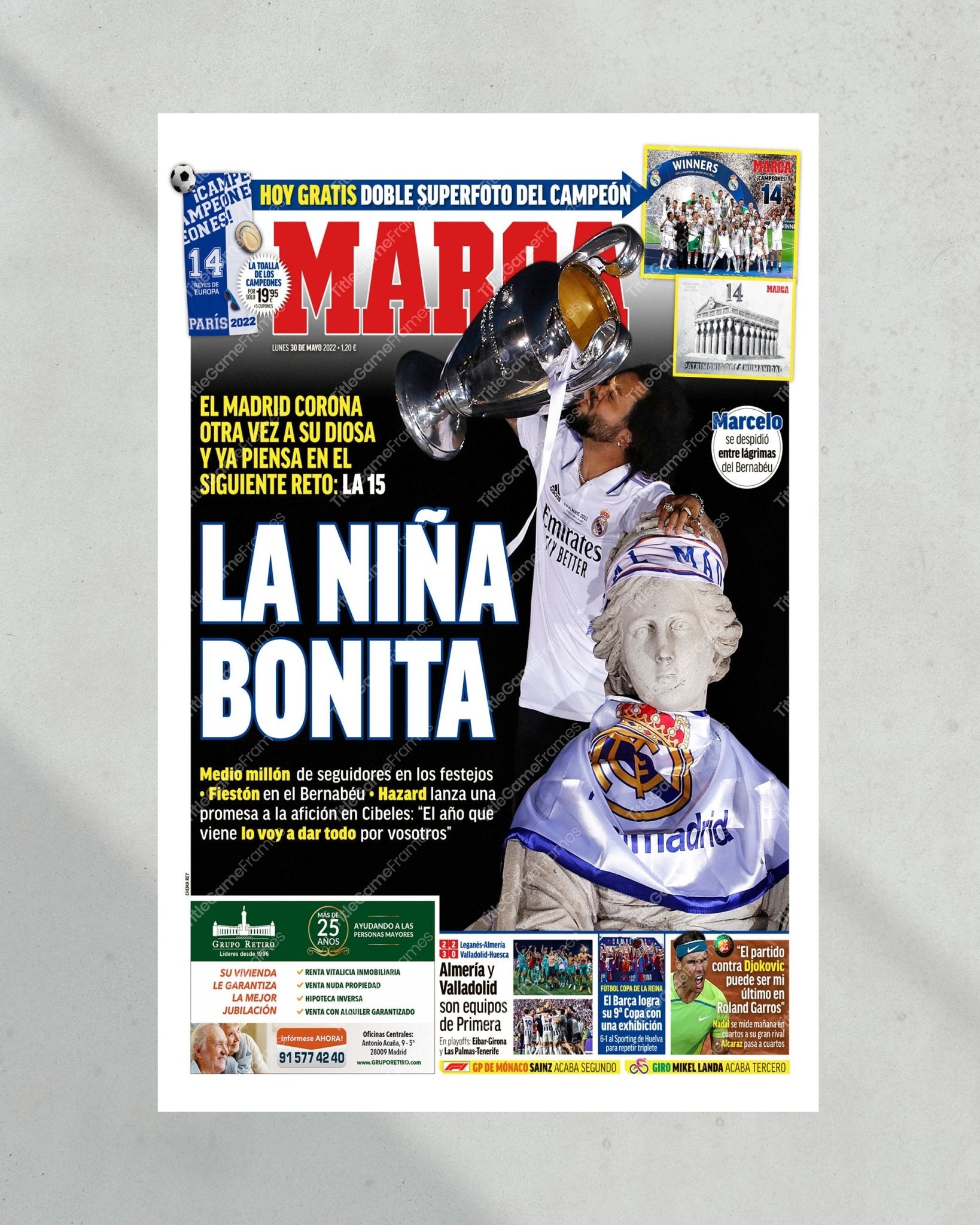 2021-2022 Real Madrid Def. Liverpool Champions League Framed Front Page Newspaper Print - Title Game Frames