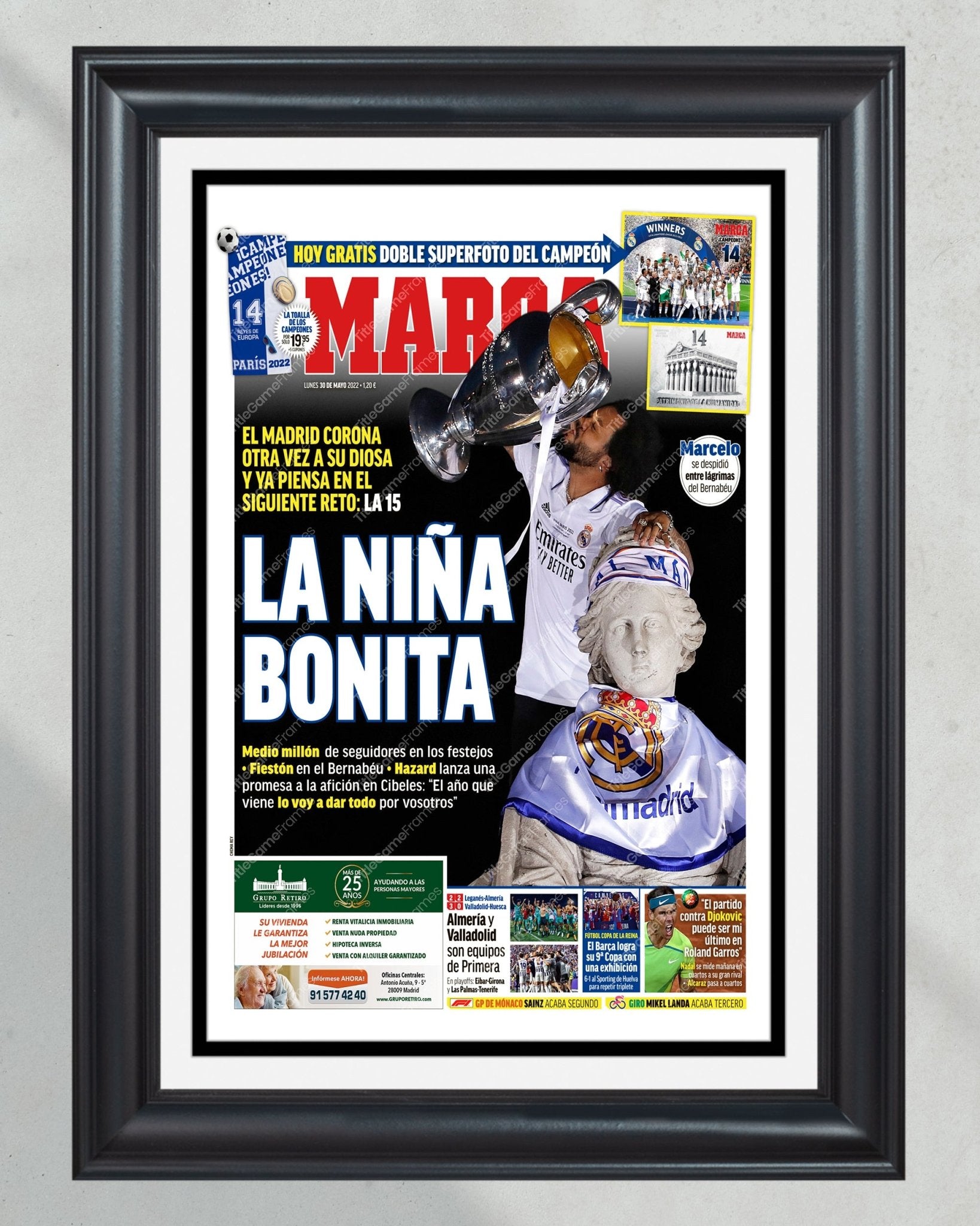 2021-2022 Real Madrid Def. Liverpool Champions League Framed Front Page Newspaper Print - Title Game Frames