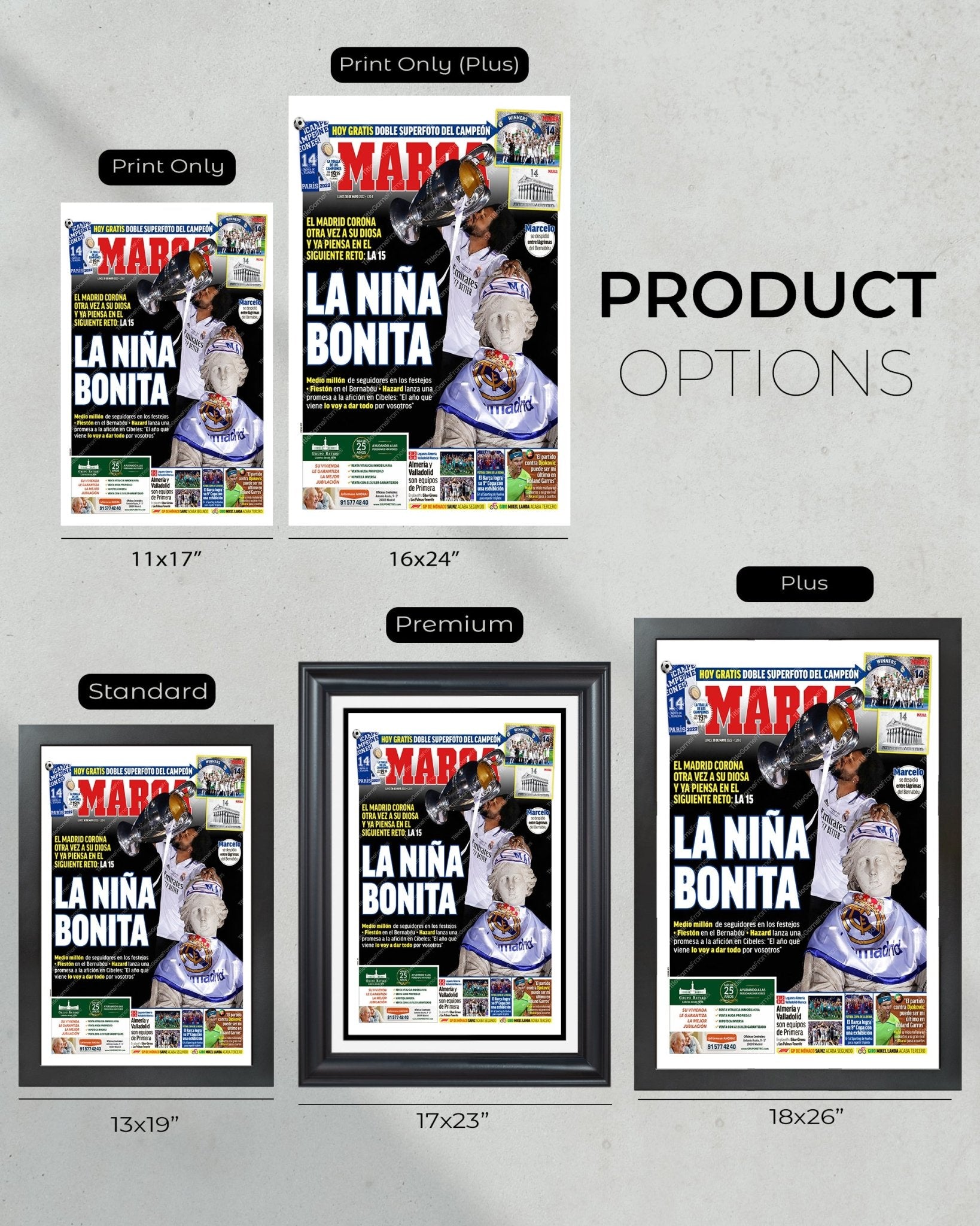 2021-2022 Real Madrid Def. Liverpool Champions League Framed Front Page Newspaper Print - Title Game Frames