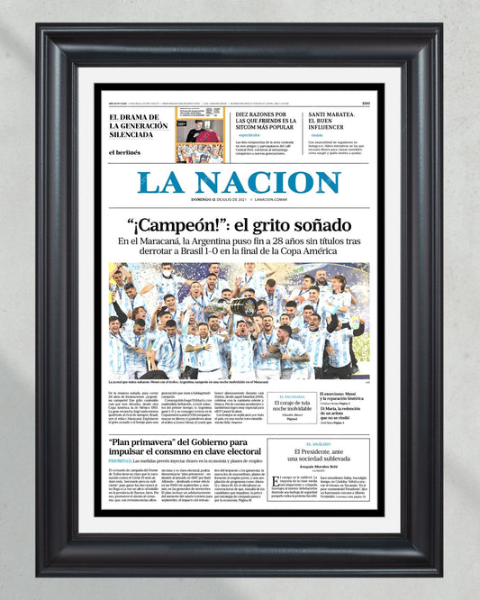 2021 Argentina Copa America Champions Framed Front Page Newspaper Print Messi - TitleGameFrames.com