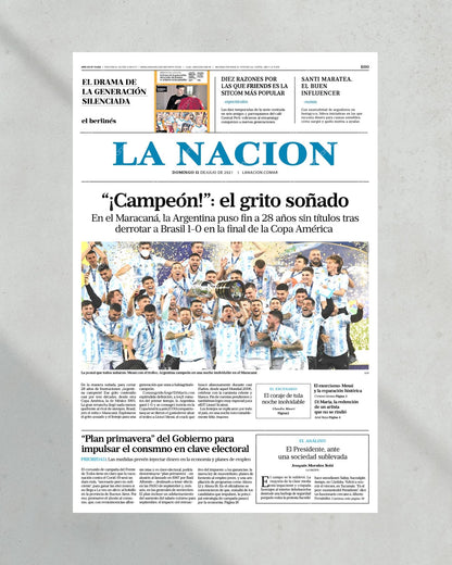 2021 Argentina Copa America Champions Framed Front Page Newspaper Print Messi - TitleGameFrames.com
