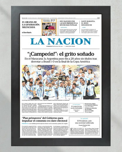 2021 Argentina Copa America Champions Framed Front Page Newspaper Print Messi - TitleGameFrames.com
