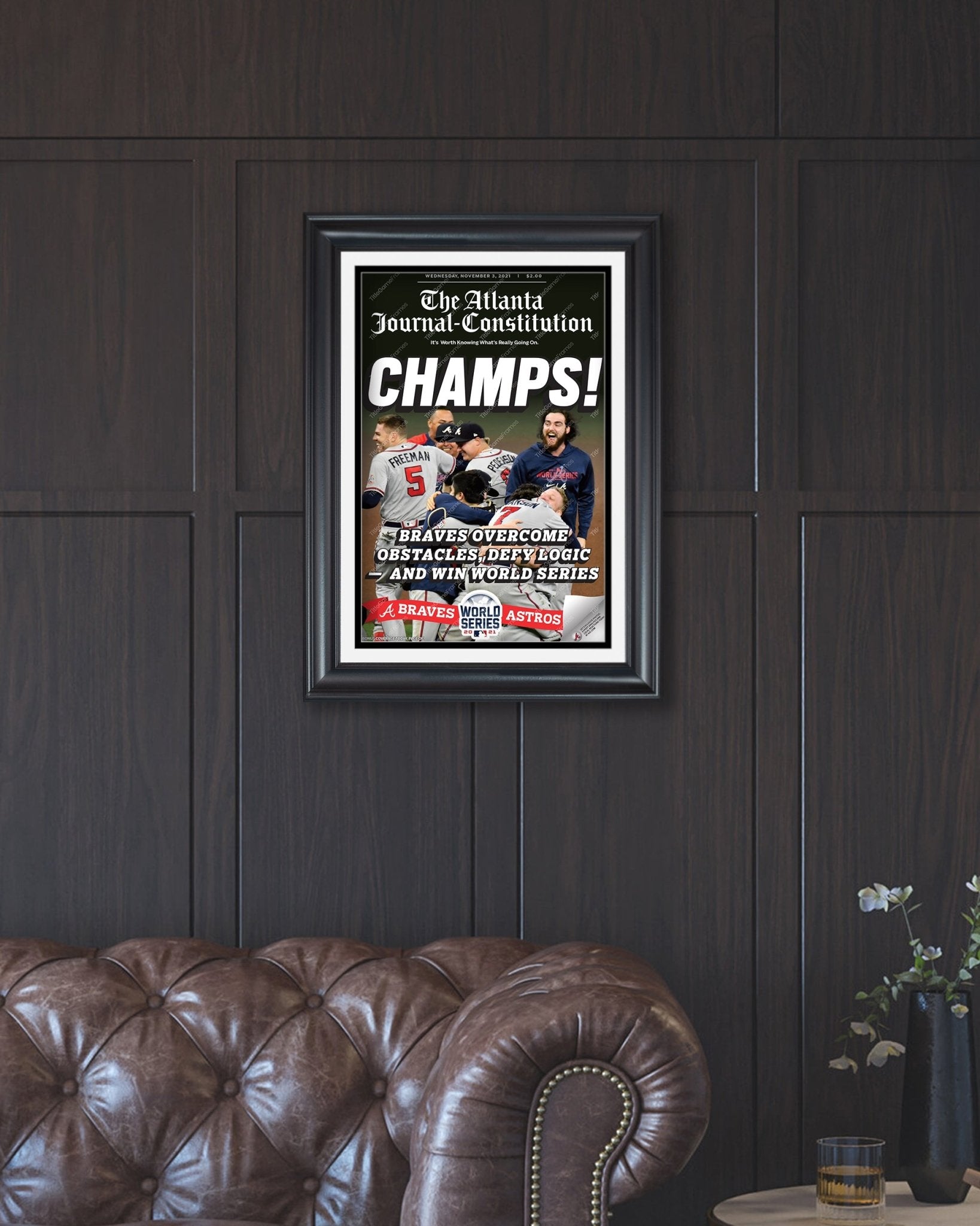 2021 Atlanta Braves World Series Champions Framed Front Page Newspaper Print “Champs” - TitleGameFrames.com