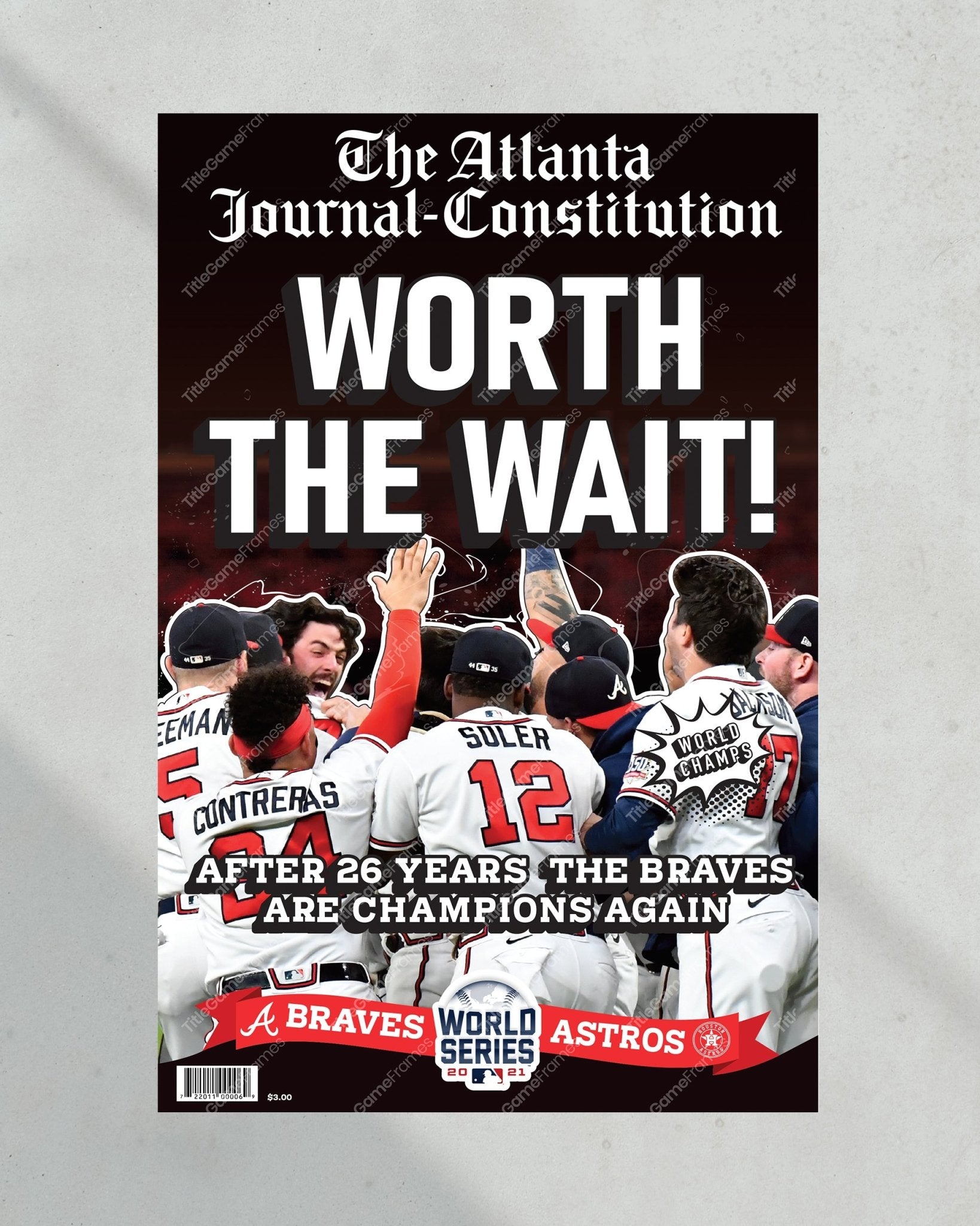 2021 Atlanta Braves “Worth the Wait” World Series Champions Framed Front Page Newspaper Print - TitleGameFrames.com