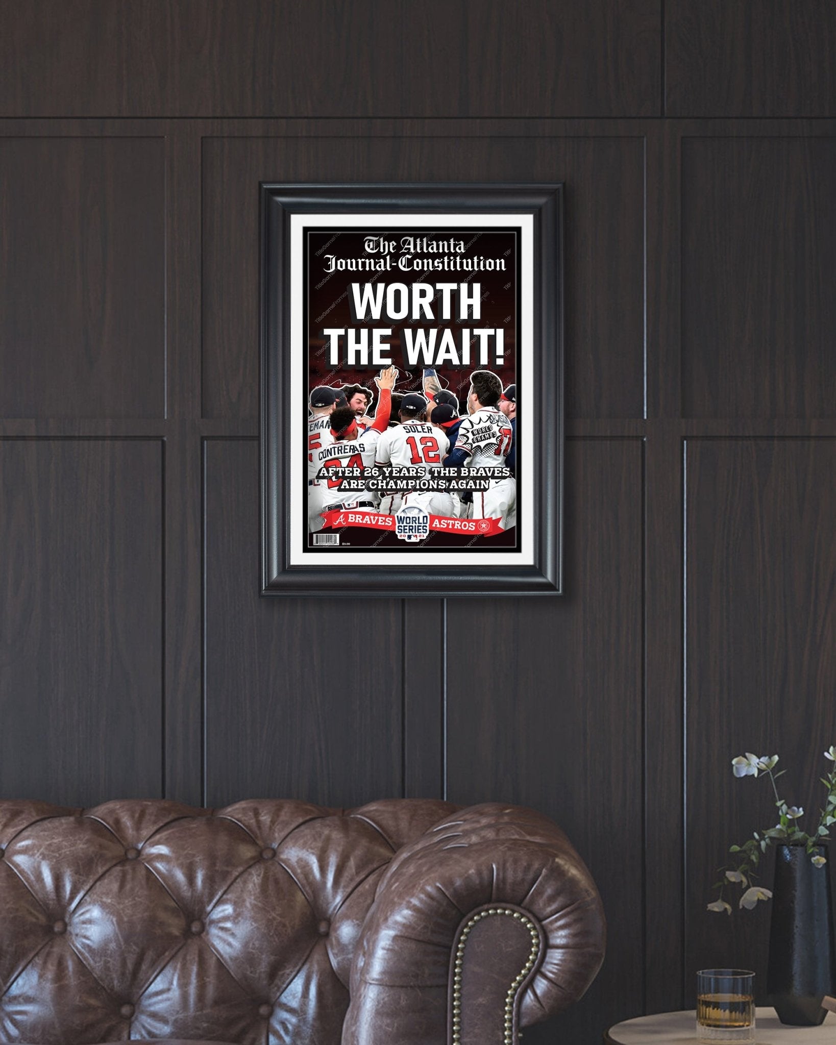 2021 Atlanta Braves “Worth the Wait” World Series Champions Framed Front Page Newspaper Print - TitleGameFrames.com