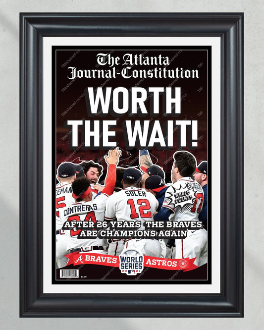 2021 Atlanta Braves “Worth the Wait” World Series Champions Framed Front Page Newspaper Print - TitleGameFrames.com