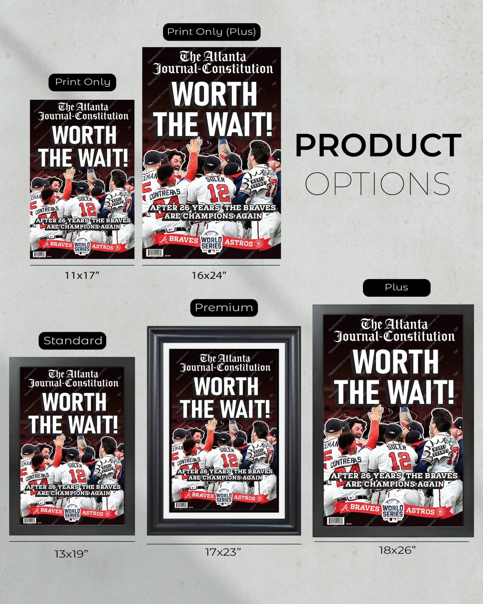 2021 Atlanta Braves “Worth the Wait” World Series Champions Framed Front Page Newspaper Print - TitleGameFrames.com
