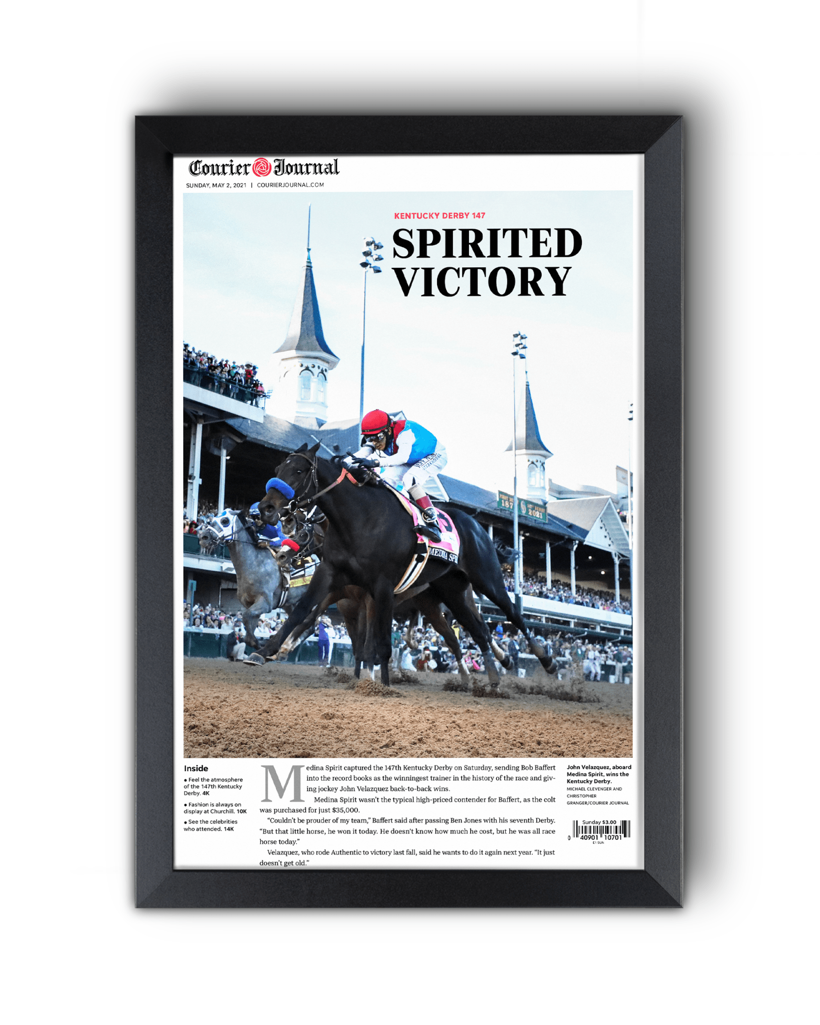 2021 Kentucky Derby "SPIRITED VICTORY" Medina Spirit Disqualified Victory Framed Newspaper - TitleGameFrames.com