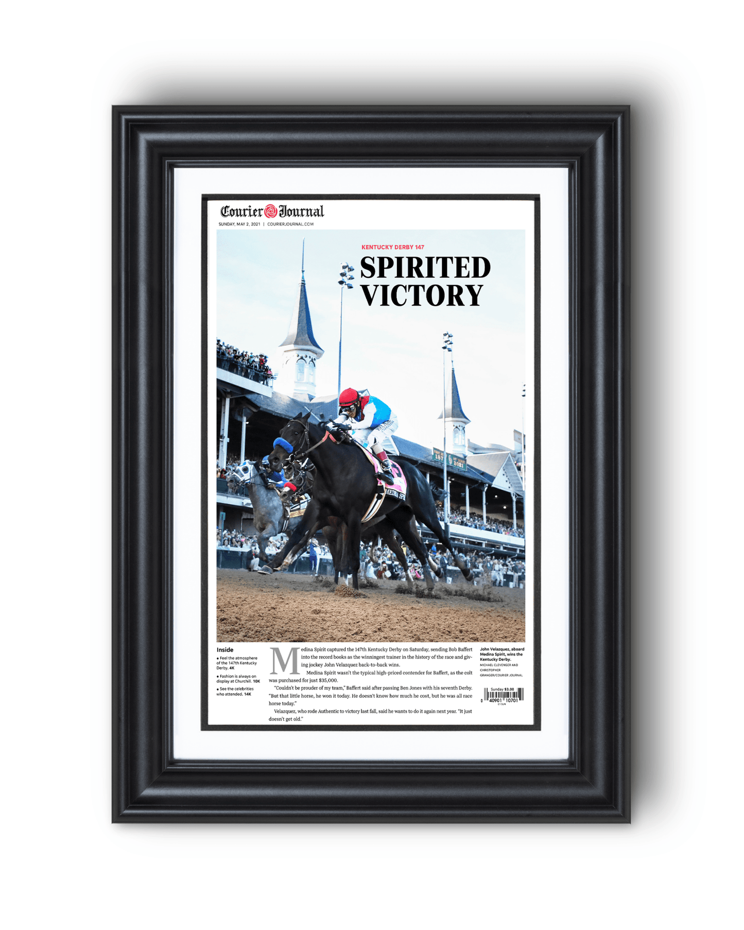 2021 Kentucky Derby "SPIRITED VICTORY" Medina Spirit Disqualified Victory Framed Newspaper - TitleGameFrames.com