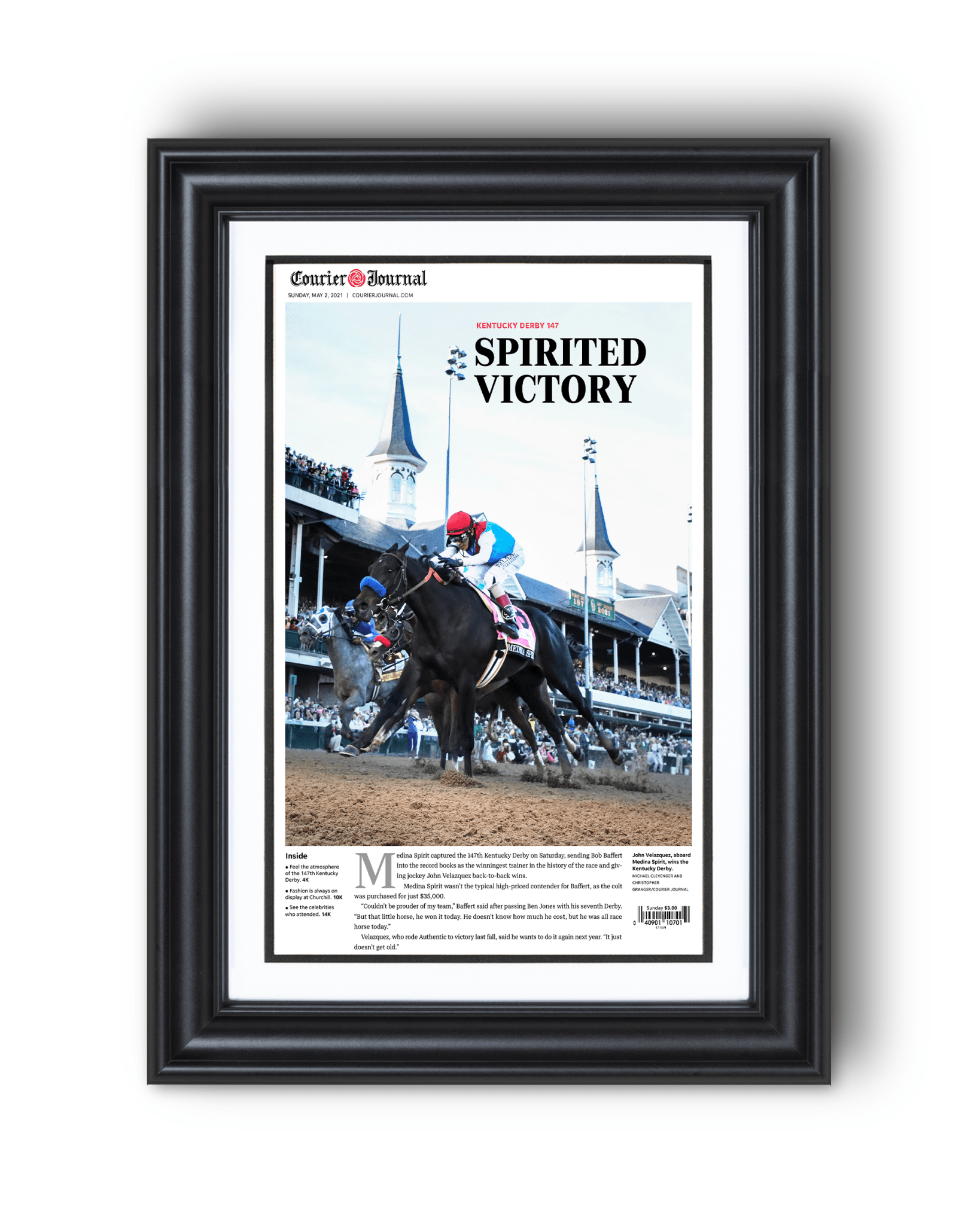 2021 Kentucky Derby "SPIRITED VICTORY" Medina Spirit Disqualified Victory Framed Newspaper - TitleGameFrames.com