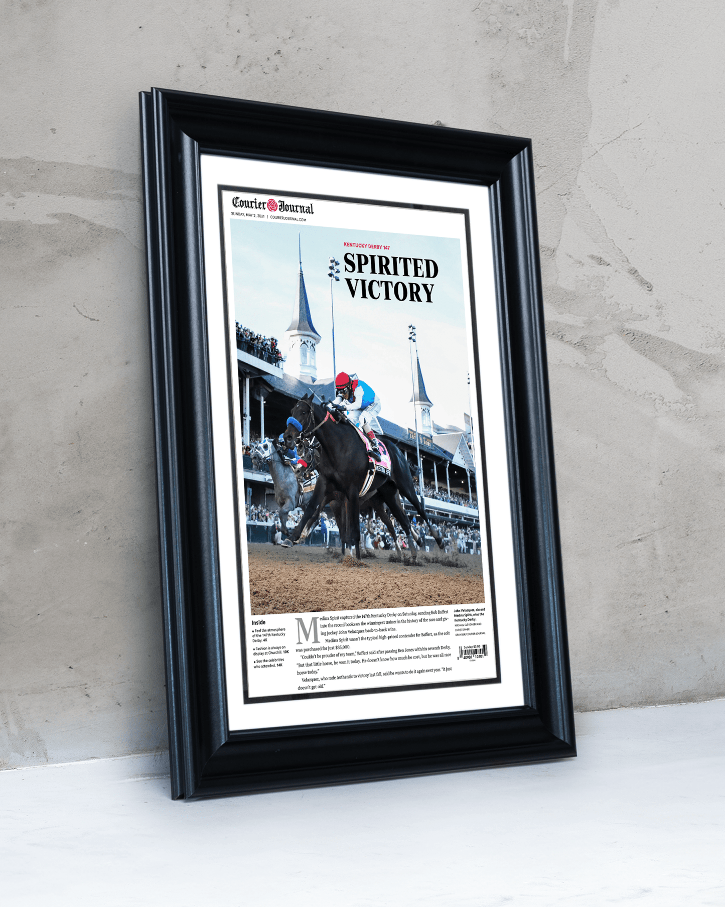 2021 Kentucky Derby "SPIRITED VICTORY" Medina Spirit Disqualified Victory Framed Newspaper - TitleGameFrames.com