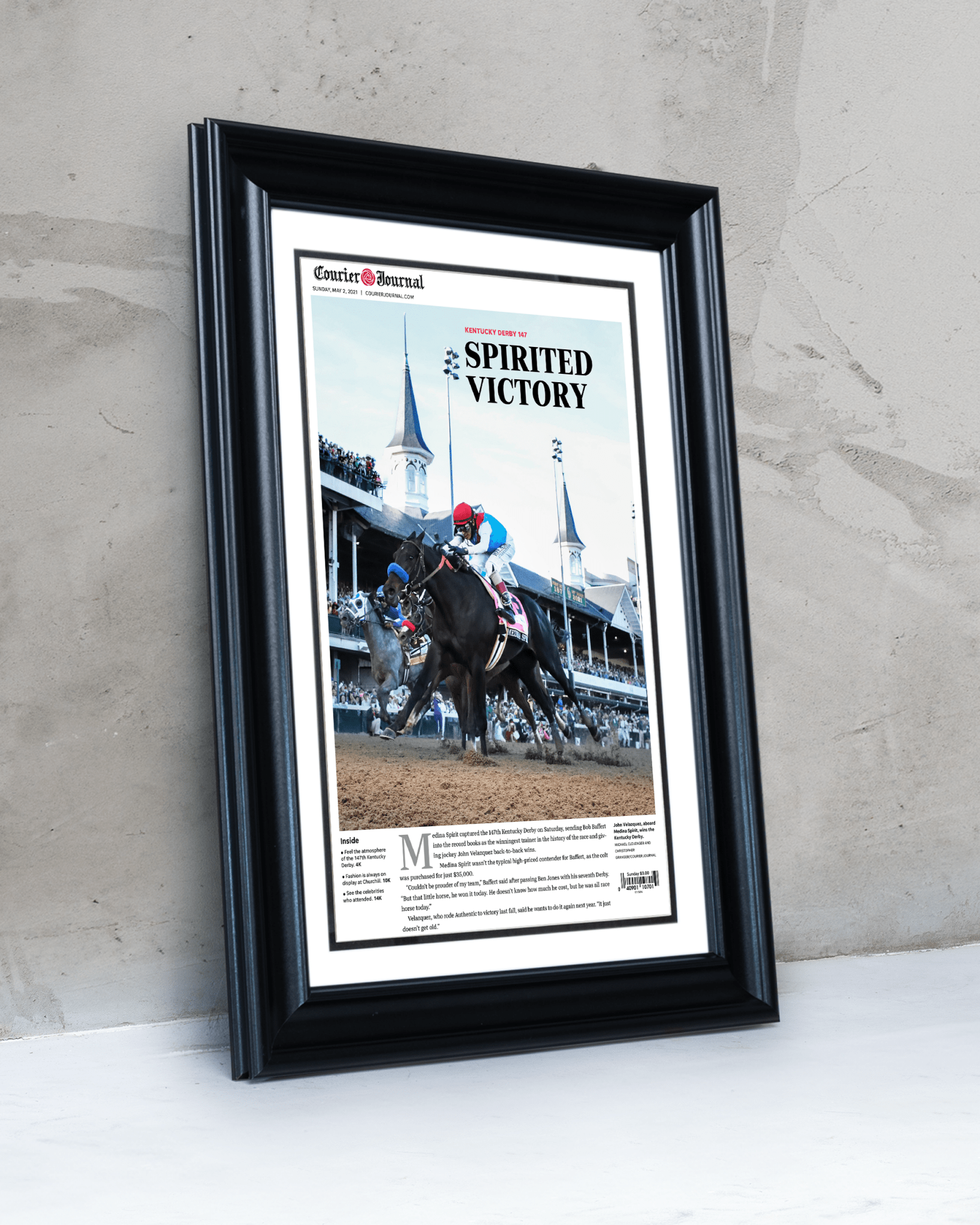 2021 Kentucky Derby "SPIRITED VICTORY" Medina Spirit Disqualified Victory Framed Newspaper - TitleGameFrames.com