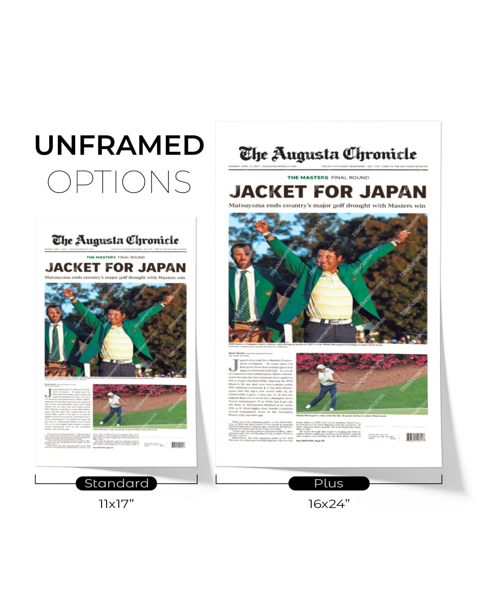 2021 Masters PGA Championship Framed Front Page Newspaper Print Hideki Matsuyama Japan - TitleGameFrames.com