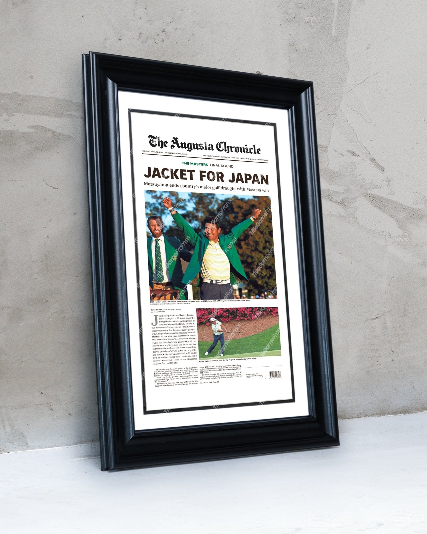 2021 Masters PGA Championship Framed Front Page Newspaper Print Hideki Matsuyama Japan - TitleGameFrames.com