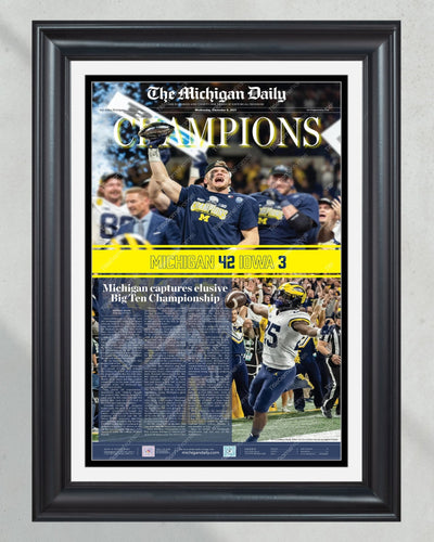 2021 Michigan Wolverines Big Ten Championship: 'CHAMPIONS' - Framed Print - TitleGameFrames.com