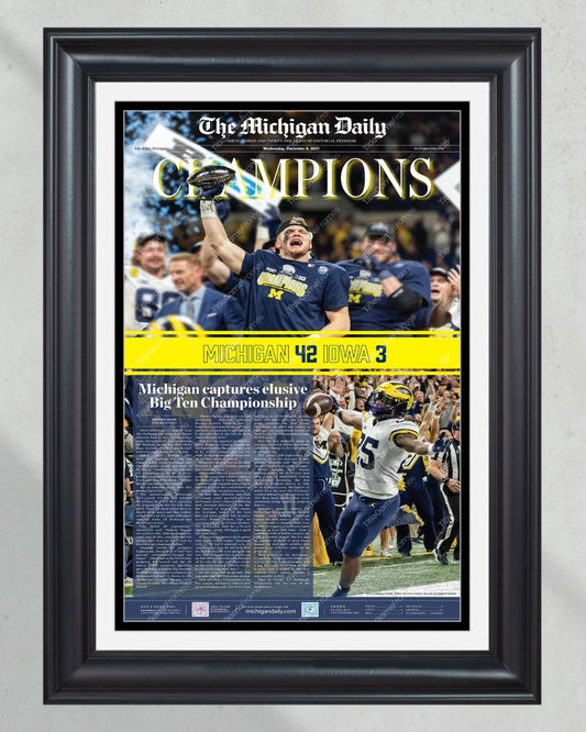 2021 Michigan Wolverines Big Ten Championship: 'CHAMPIONS' - Framed Print - TitleGameFrames.com