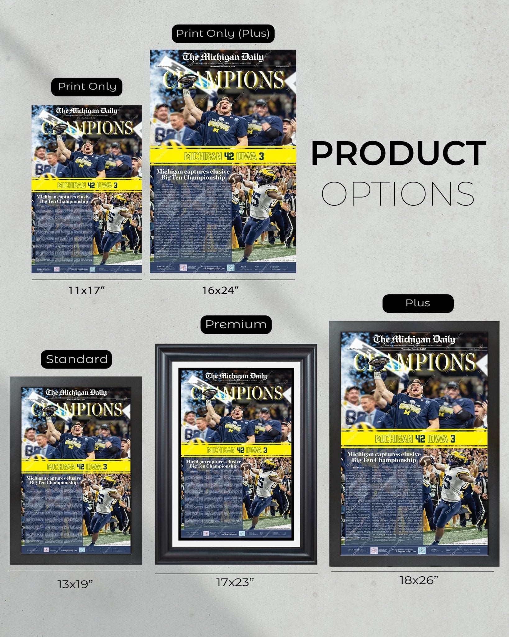 2021 Michigan Wolverines Big Ten Championship: 'CHAMPIONS' - Framed Print - TitleGameFrames.com