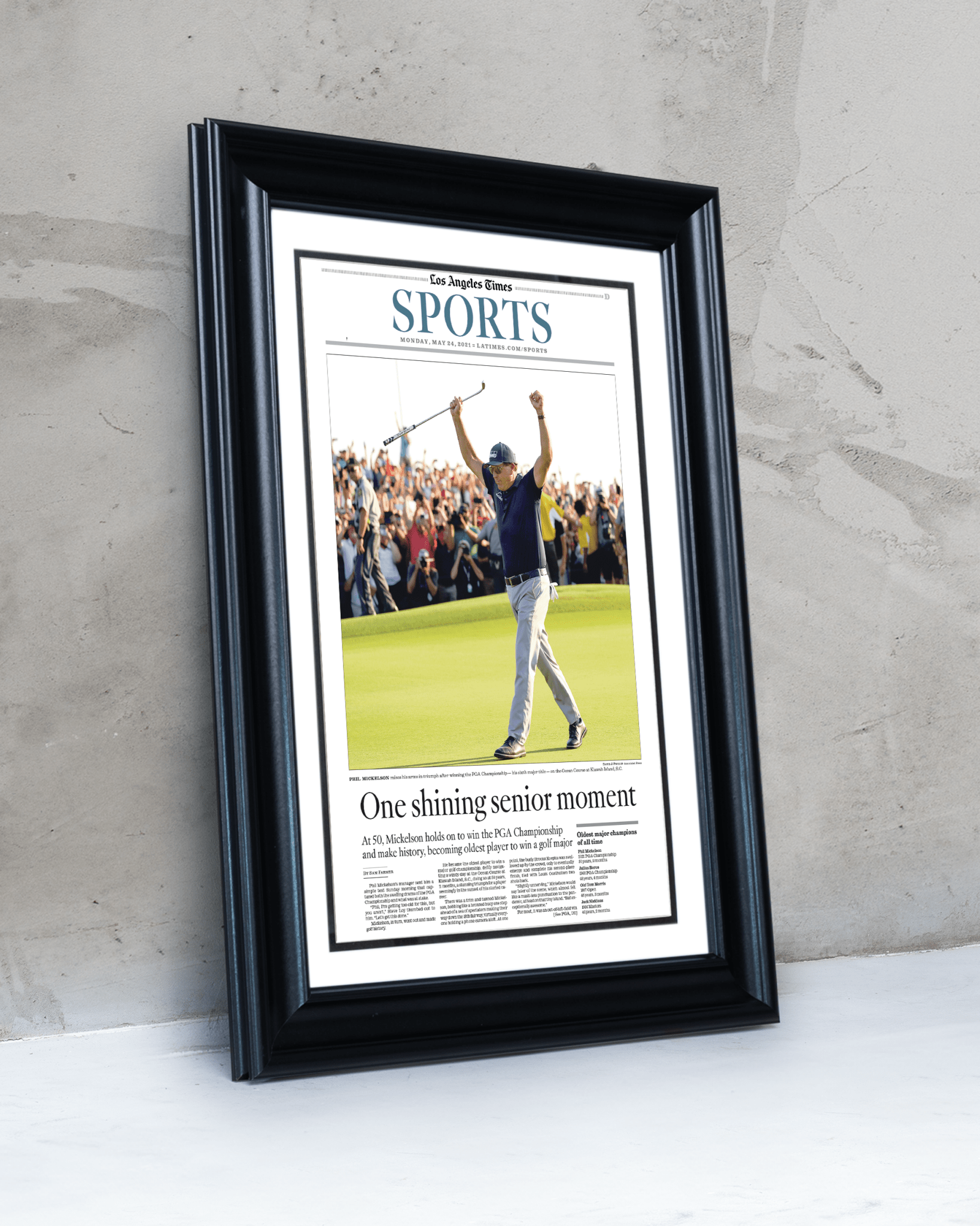 2021 Phil Mickelson PGA Championship Framed Front Page Newspaper - TitleGameFrames.com