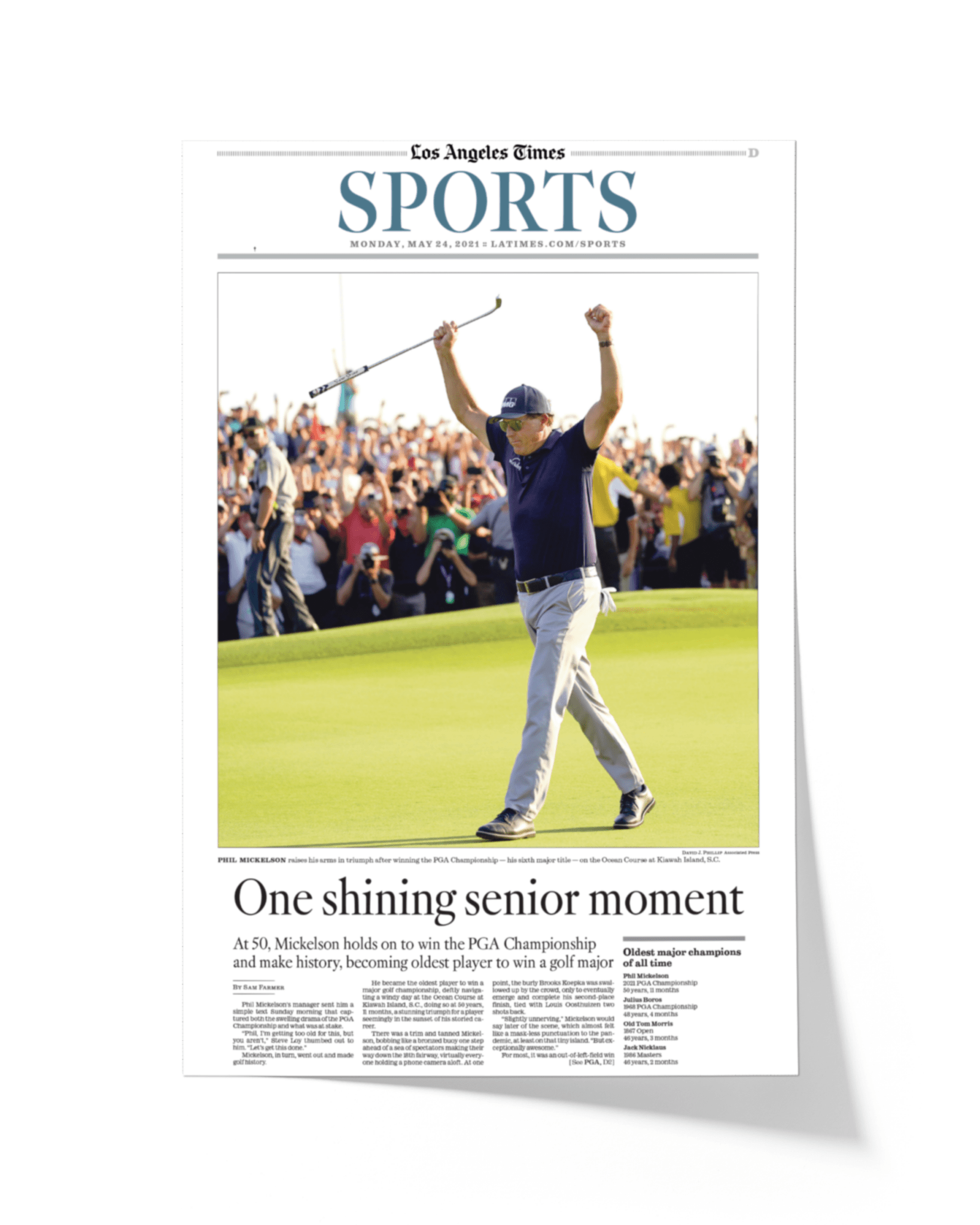 2021 Phil Mickelson PGA Championship Framed Front Page Newspaper - TitleGameFrames.com