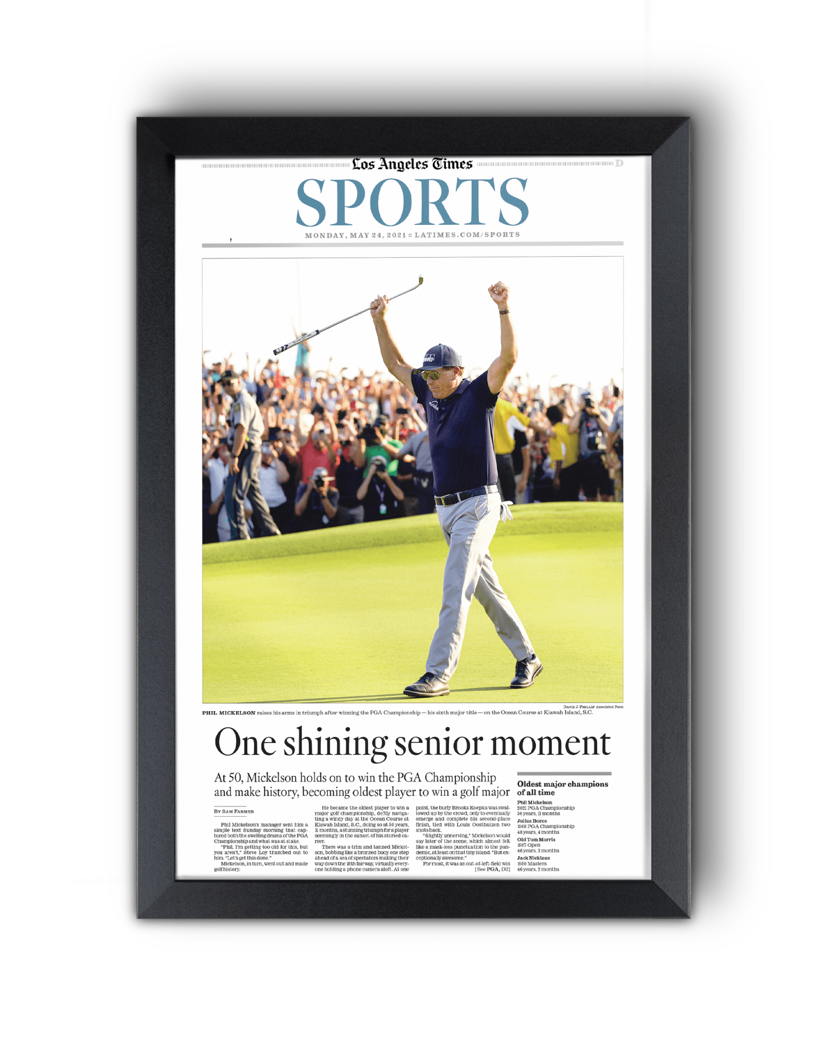 2021 Phil Mickelson PGA Championship Framed Front Page Newspaper - TitleGameFrames.com