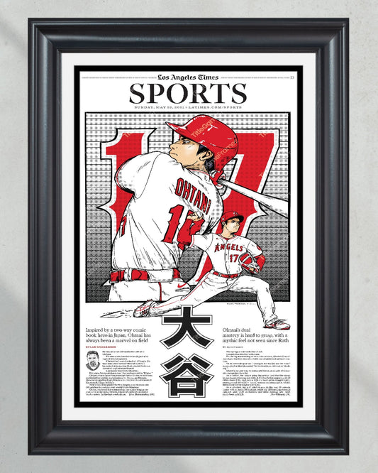 2021 Shohei Ohtani Los Angelos Angels LA Times Framed Front Page Newspaper Print - Title Game Frames