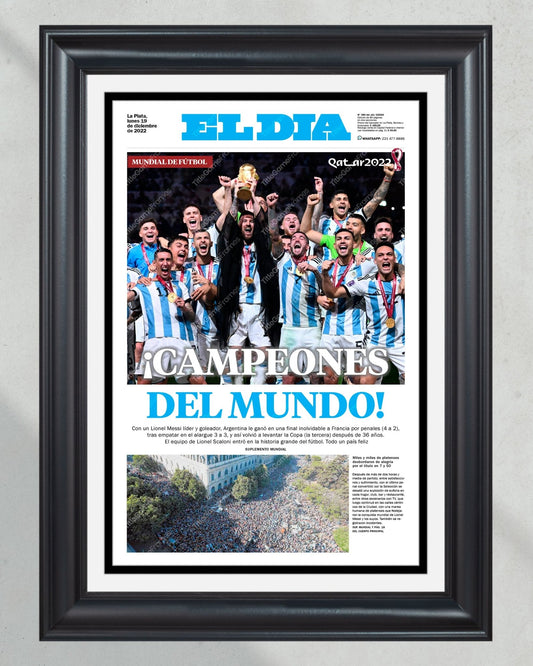 2022 Argentina's World Cup Champions ¡CAMPEONES DEL MUNDO! Framed Newspaper - TitleGameFrames.com