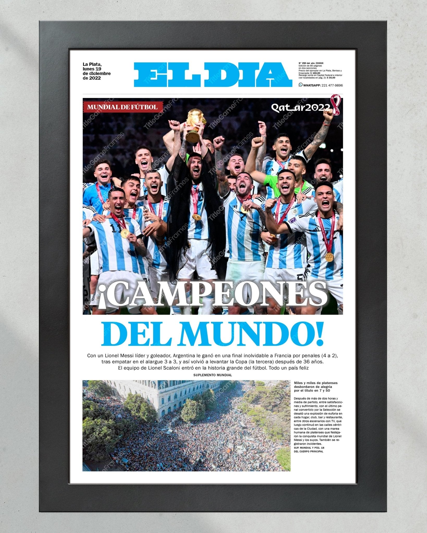 2022 Argentina's World Cup Champions ¡CAMPEONES DEL MUNDO! Framed Newspaper - TitleGameFrames.com