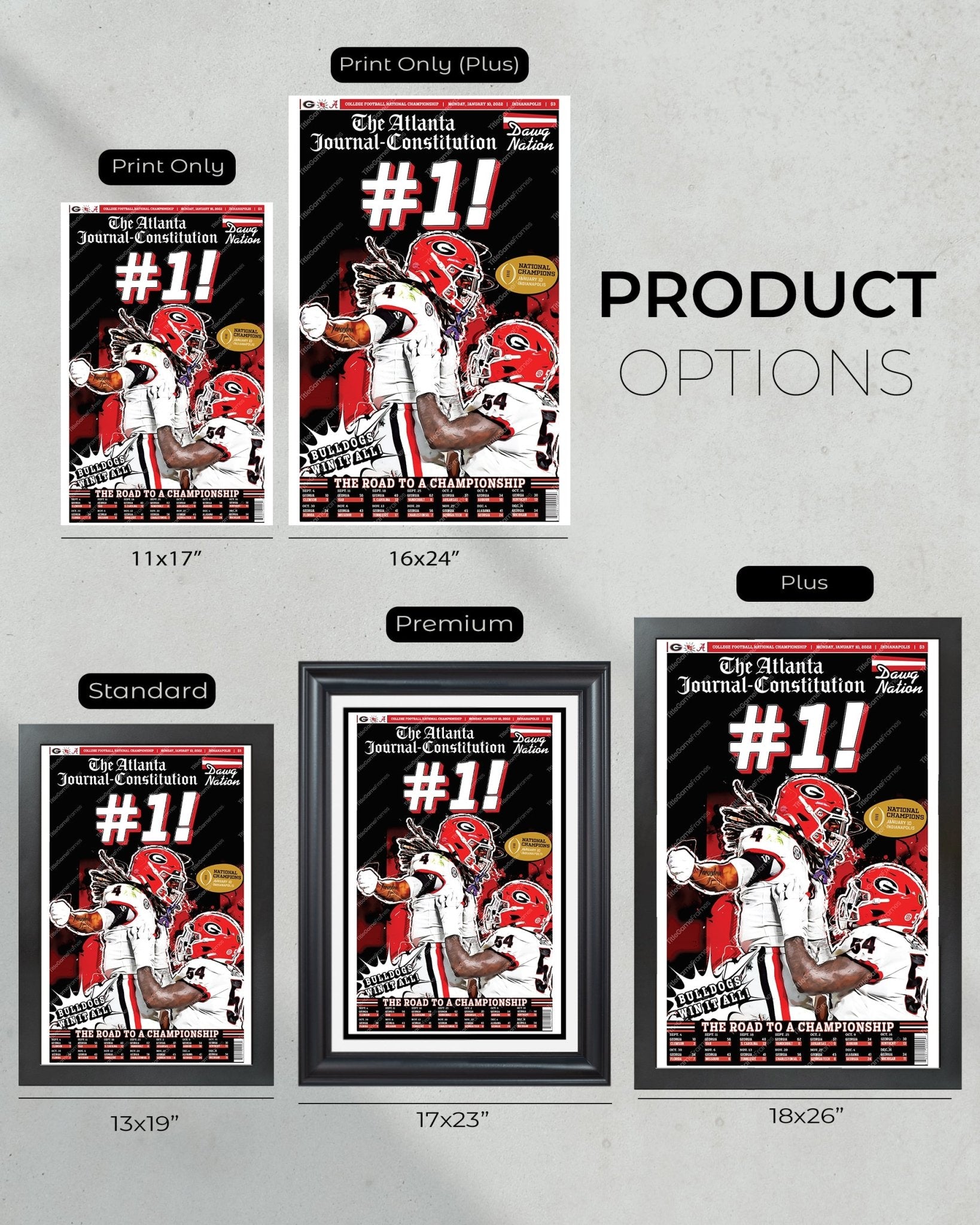 2022 Georgia Bulldogs '#1' College Football National Champions Framed Newspaper - TitleGameFrames.com