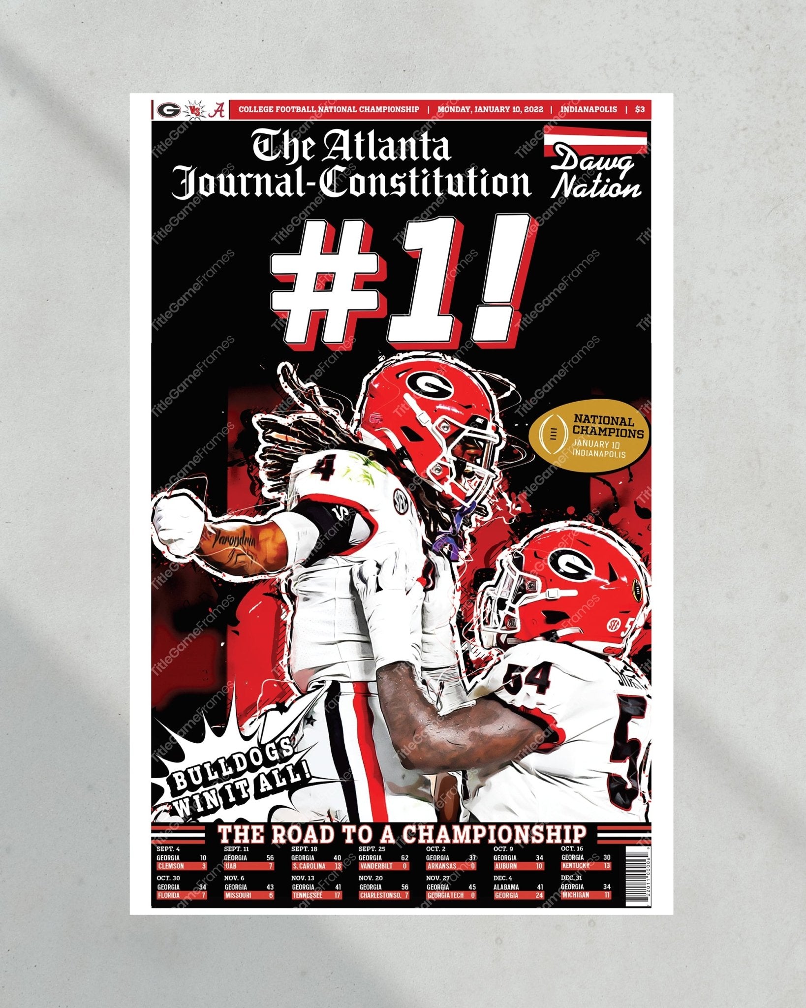 2022 Georgia Bulldogs '#1' College Football National Champions Framed Newspaper - TitleGameFrames.com