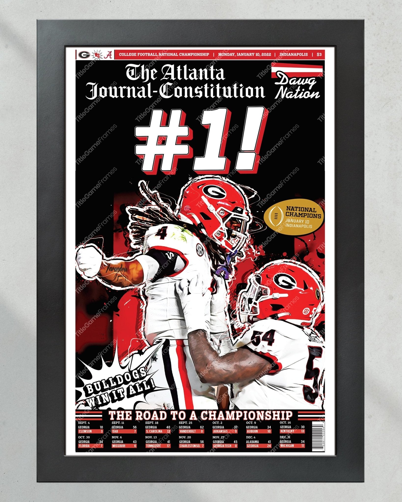 2022 Georgia Bulldogs '#1' College Football National Champions Framed Newspaper - TitleGameFrames.com