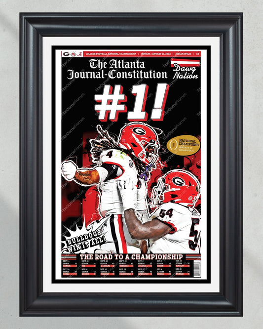 2022 Georgia Bulldogs '#1' College Football National Champions Framed Newspaper - TitleGameFrames.com