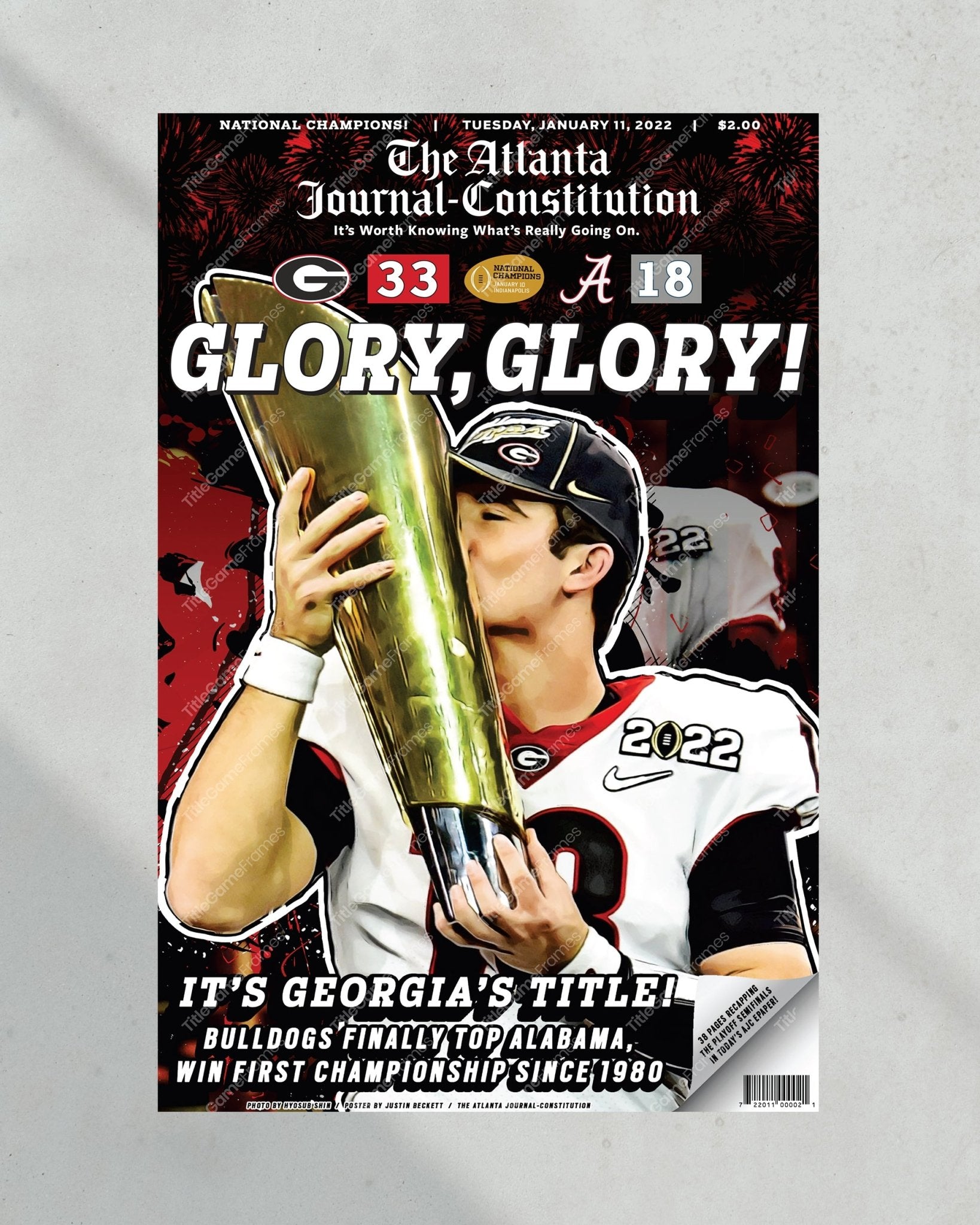 2022 Georgia Bulldogs 'Glory Glory' College Football National Champions Framed Front Page Newspaper Print - TitleGameFrames.com