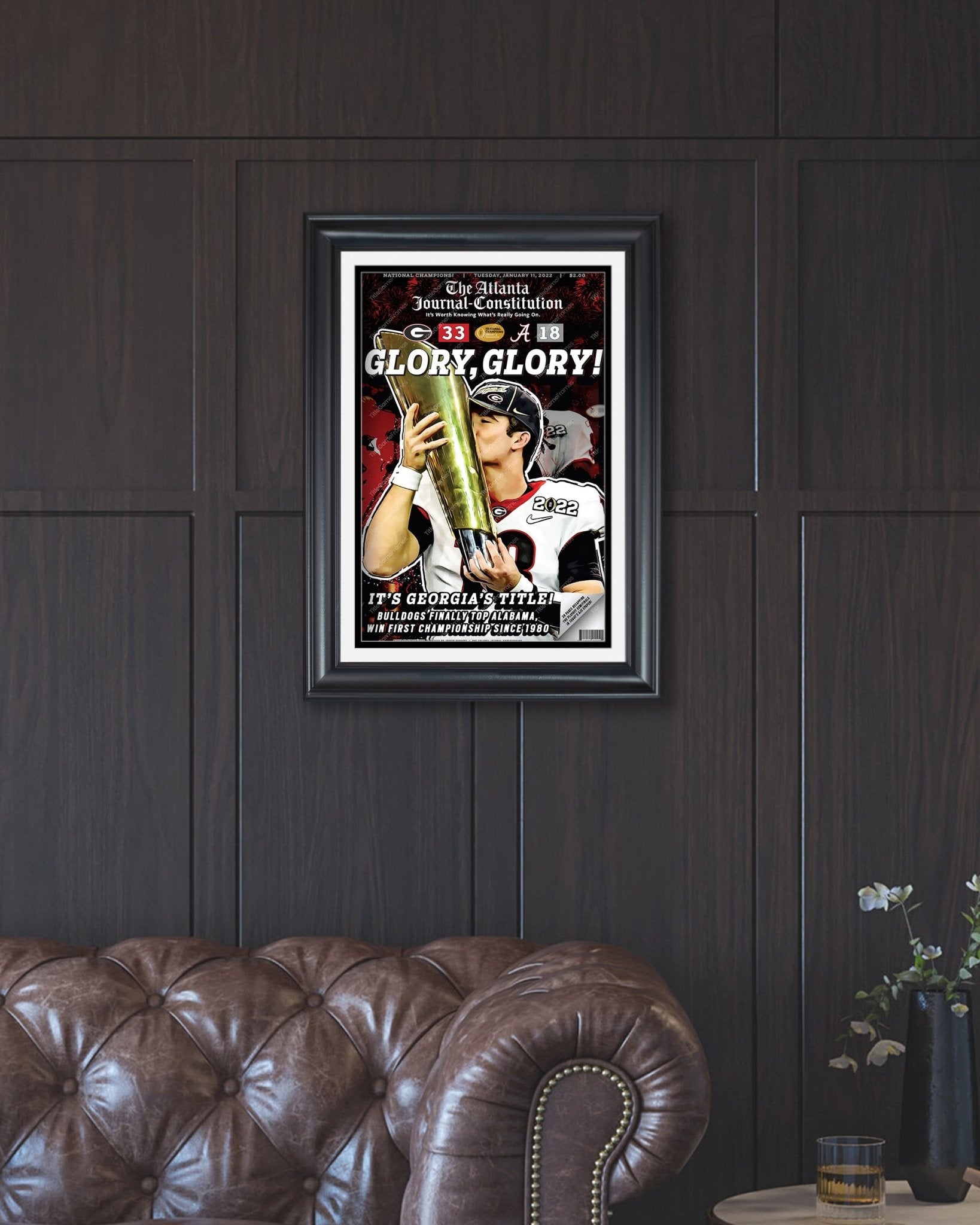 2022 Georgia Bulldogs 'Glory Glory' College Football National Champions Framed Front Page Newspaper Print - TitleGameFrames.com
