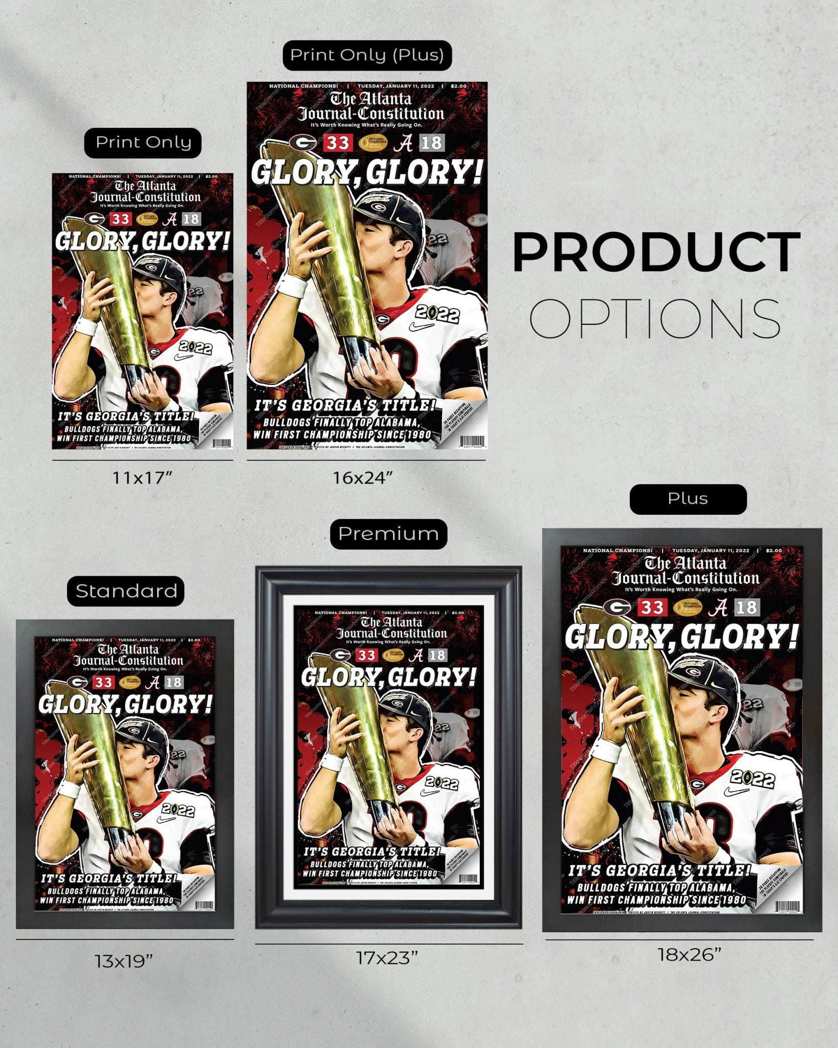 2022 Georgia Bulldogs 'Glory Glory' College Football National Champions Framed Front Page Newspaper Print - TitleGameFrames.com