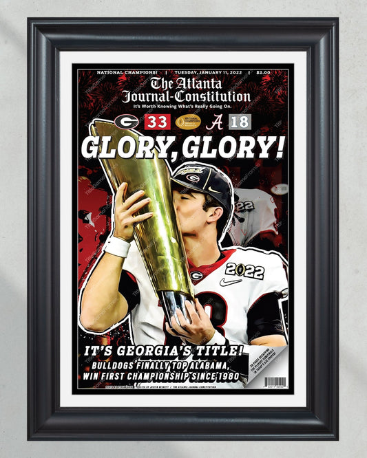 2022 Georgia Bulldogs 'Glory Glory' College Football National Champions Framed Front Page Newspaper Print - TitleGameFrames.com