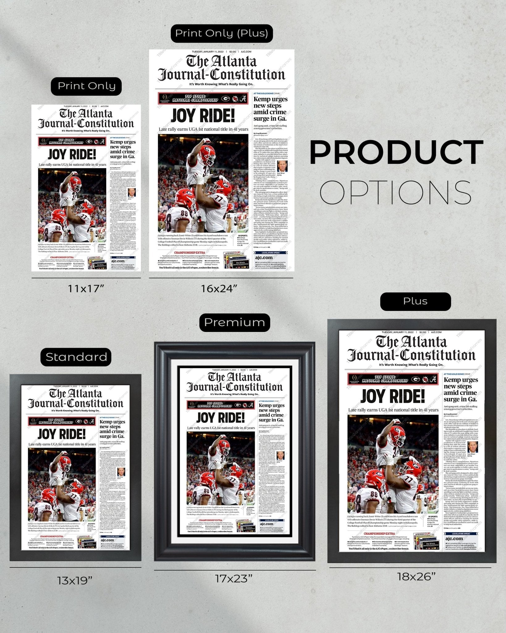 2022 Georgia Bulldogs 'Joy Ride' National Championship Framed Front Page Newspaper Print UGA - TitleGameFrames.com