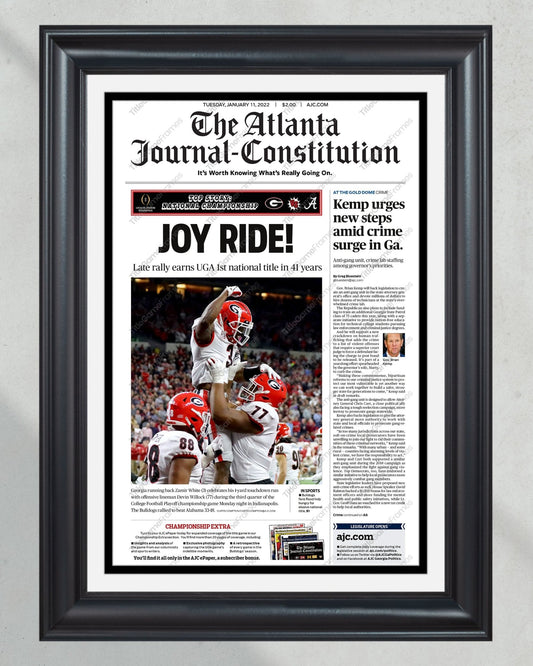 2022 Georgia Bulldogs 'Joy Ride' National Championship Framed Front Page Newspaper Print UGA - TitleGameFrames.com