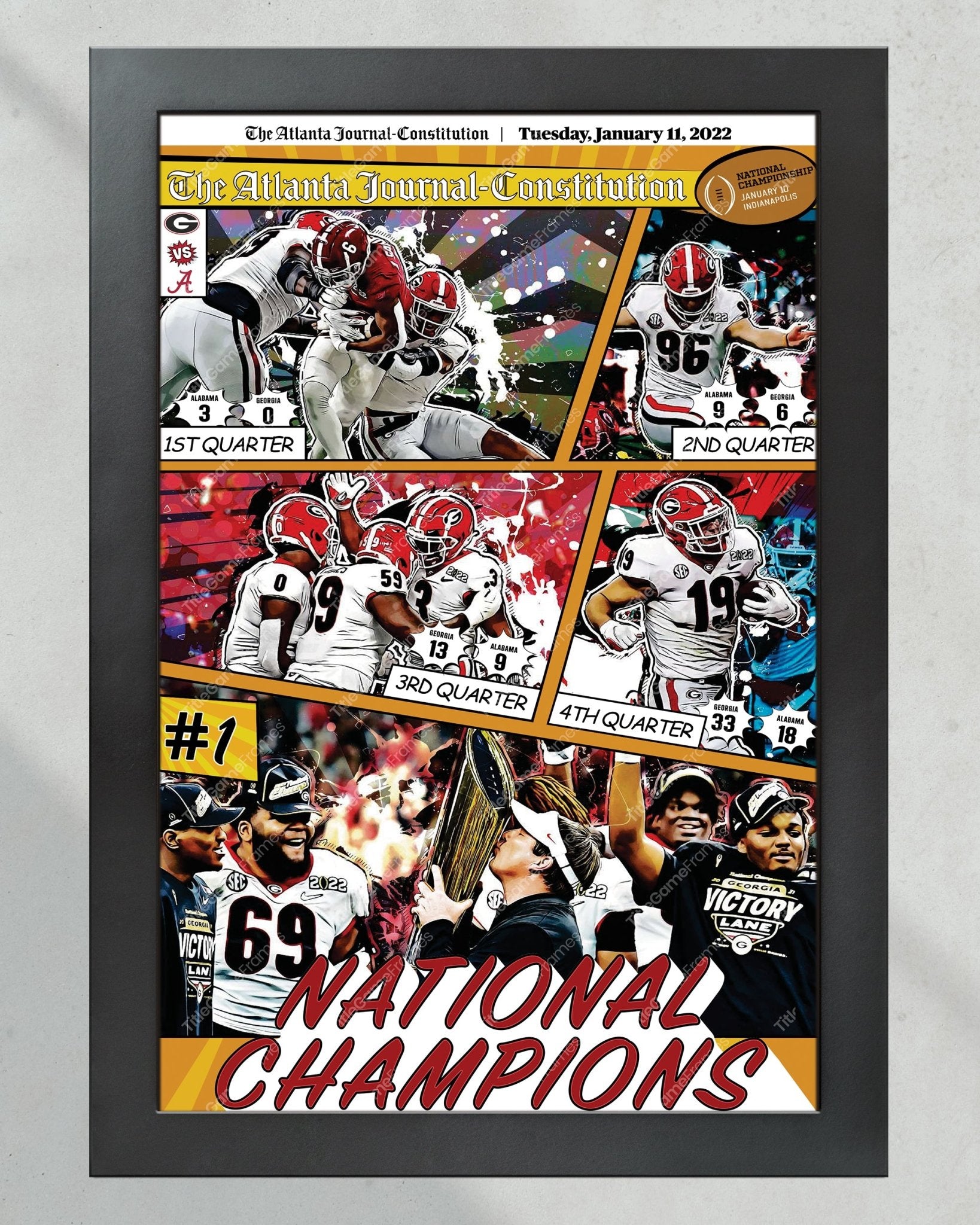 2022 Georgia Bulldogs - National Champions - College Football National Champions Framed Front Page Newspaper Print - TitleGameFrames.com
