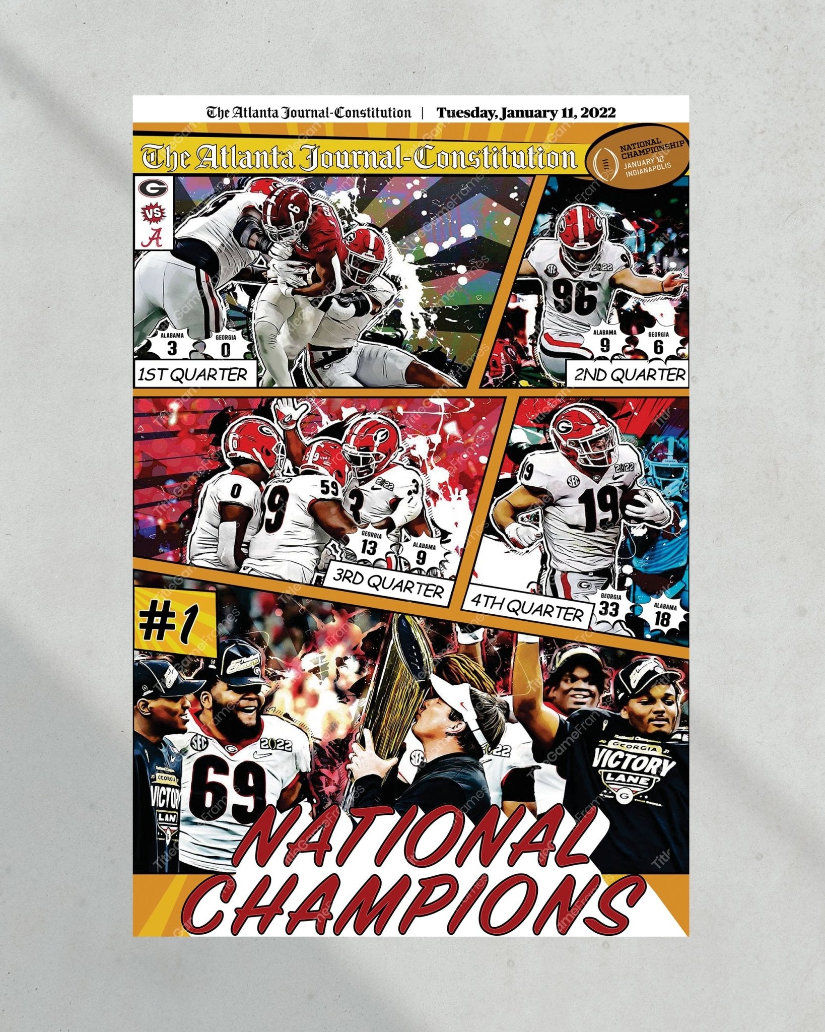 2022 Georgia Bulldogs - National Champions - College Football National Champions Framed Front Page Newspaper Print - TitleGameFrames.com