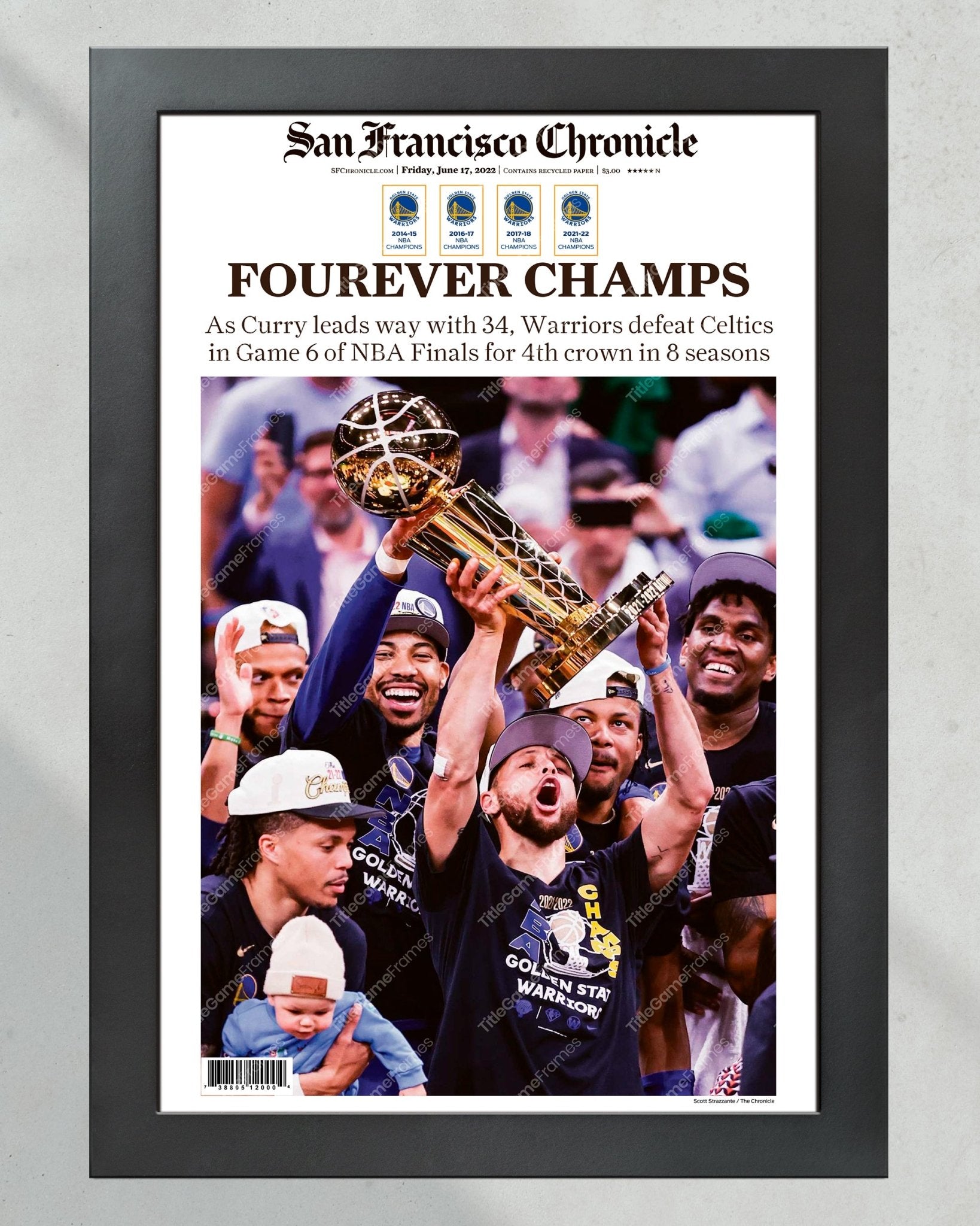 2022 Golden State Warriors NBA Champion Framed Front Page Newspaper Print Steph Curry - Title Game Frames