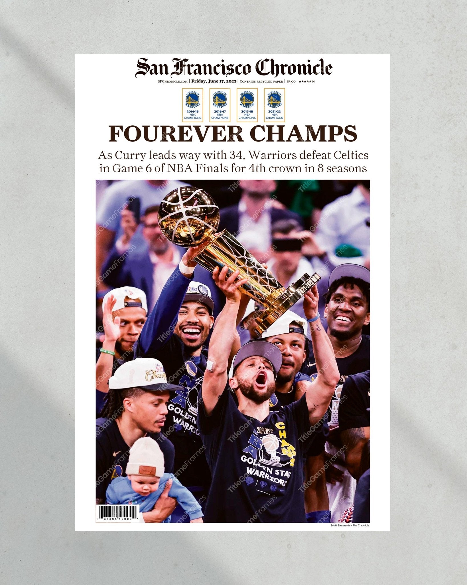 2022 Golden State Warriors NBA Champion Framed Front Page Newspaper Print Steph Curry - Title Game Frames
