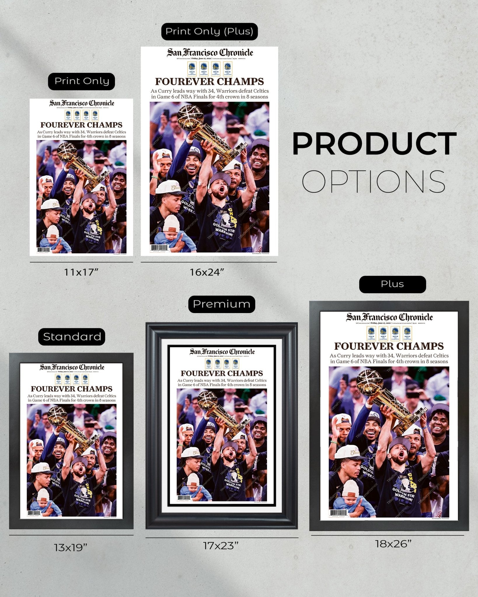 2022 Golden State Warriors NBA Champion Framed Front Page Newspaper Print Steph Curry - Title Game Frames
