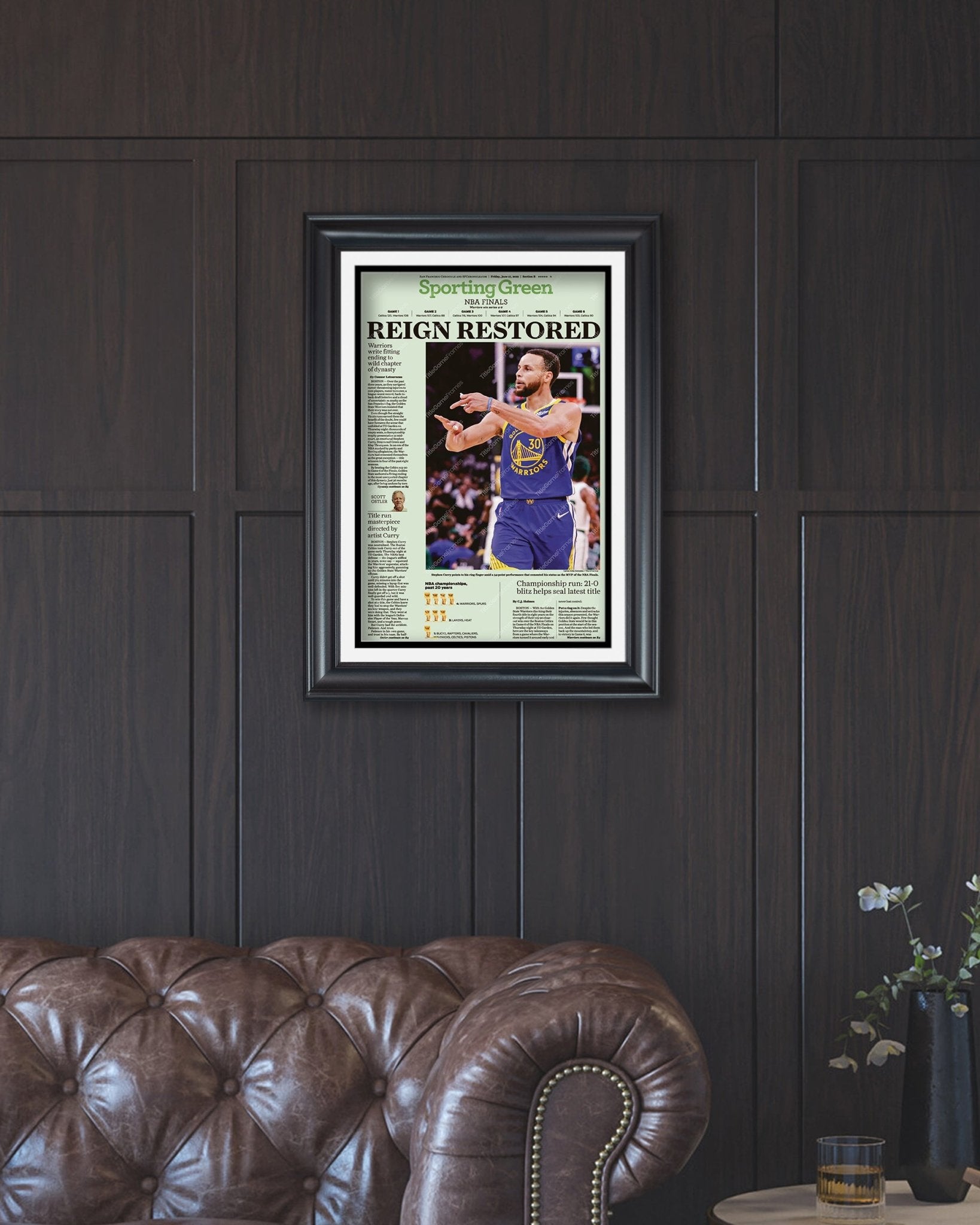 2022 Golden State Warriors “Reign Restored” NBA Champion Framed Front Page Newspaper Print - Title Game Frames