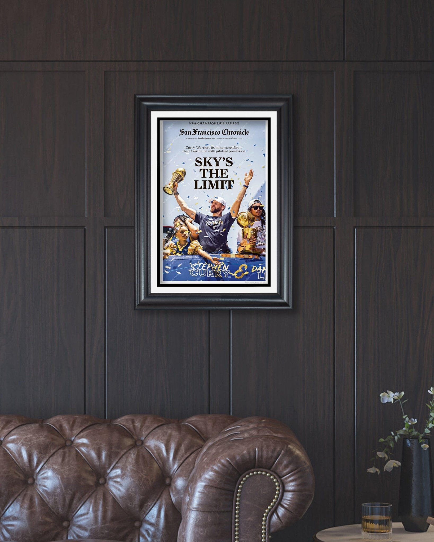 2022 Golden State Warriors “Sky’s The Limit” Parade NBA Champions Framed Front Page Newspaper Print - Title Game Frames